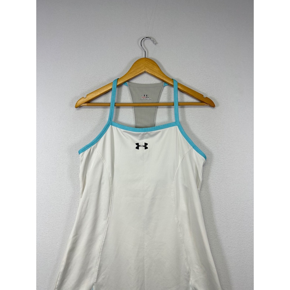 Tenniscore Under‎ Armour Womens Large White Turquoise HeatGear Racerback Dress - Picture 4 of 10